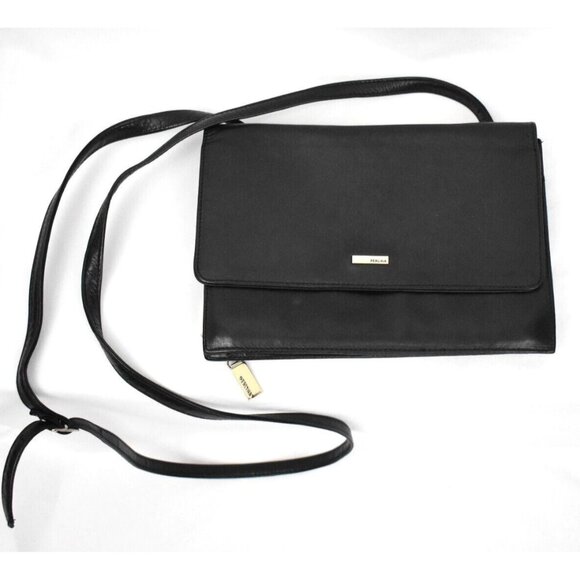 Vintage Perlina Soft Black Leather Crossbody Organizer Wallet Purse All-In-One - Picture 1 of 14